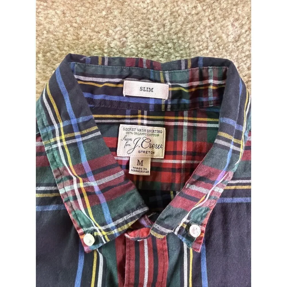 J Crew Shirt Mens Medium Red Plaid Secret Wash Button Down Organic D841